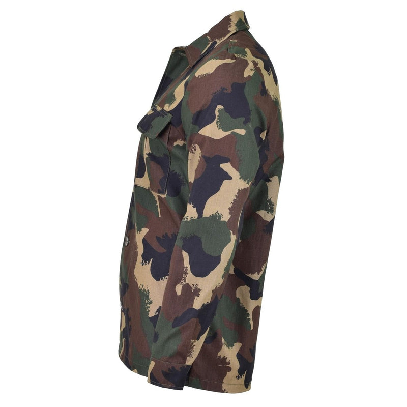 Original Hungarian Army camo combat field blouse shirt in green, brown, and tan military surplus style