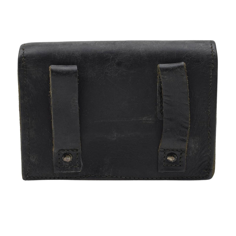 Original Italian Military Magazine Pouch Leather Metal Buckles small Black - GoMilitar