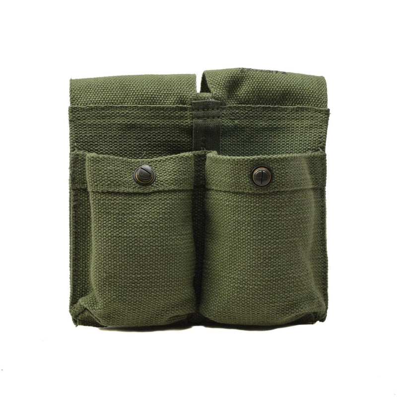 Original Norwegian army vintage green canvas double magazine pouch with button closures for ammo storage