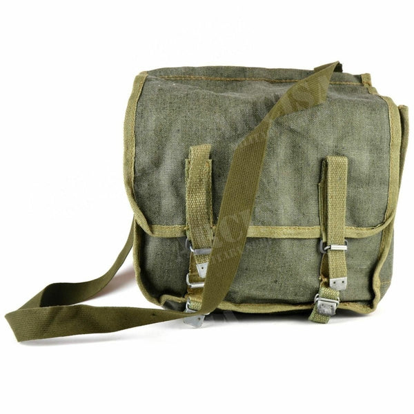 Original Polish army canvas shoulder bag in olive green, durable with adjustable strap for bushcraft and everyday use.