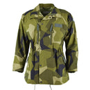Original Swedish army M90 splinter camo military jacket with multiple pockets, adjustable waist and cuffs for outdoor use
