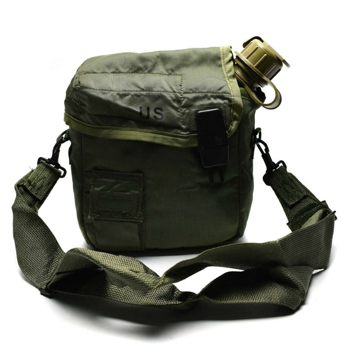Original U.S. Army canteen 2 QT water bottle with pouch Olive OD USA surplus - GoMilitar