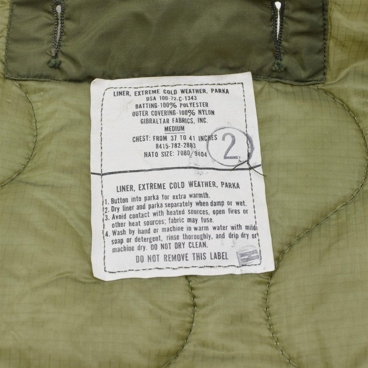 Original U.S. Military M65 Parka Liner Extreme Cold Weather Buttons Olive Green