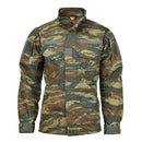Pentagon Lycos military jacket in Greek army lizard camo, water-repellent, durable ripstop fabric, tactical design.