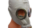 Vintage Polish MP3 MUA gas mask with large eyepieces and front filter canister, from the 1970s military surplus.