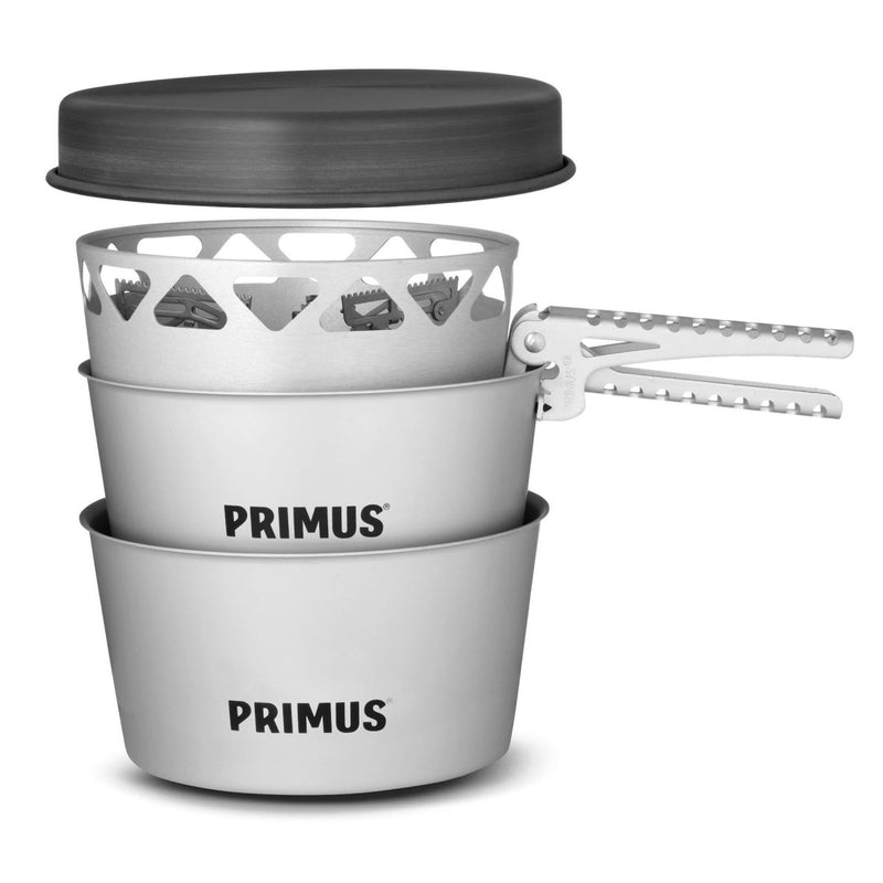Primus Essential Stove Set with 2.3L pot and pan, lightweight all-in-one cooking kit for hiking and camping trips