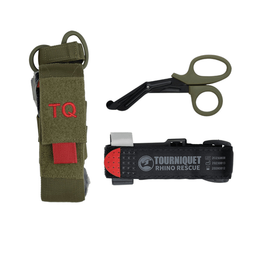 Rhino Rescue Tourniquet Set Pouch Scissors Emergency First Aid Kit Olive