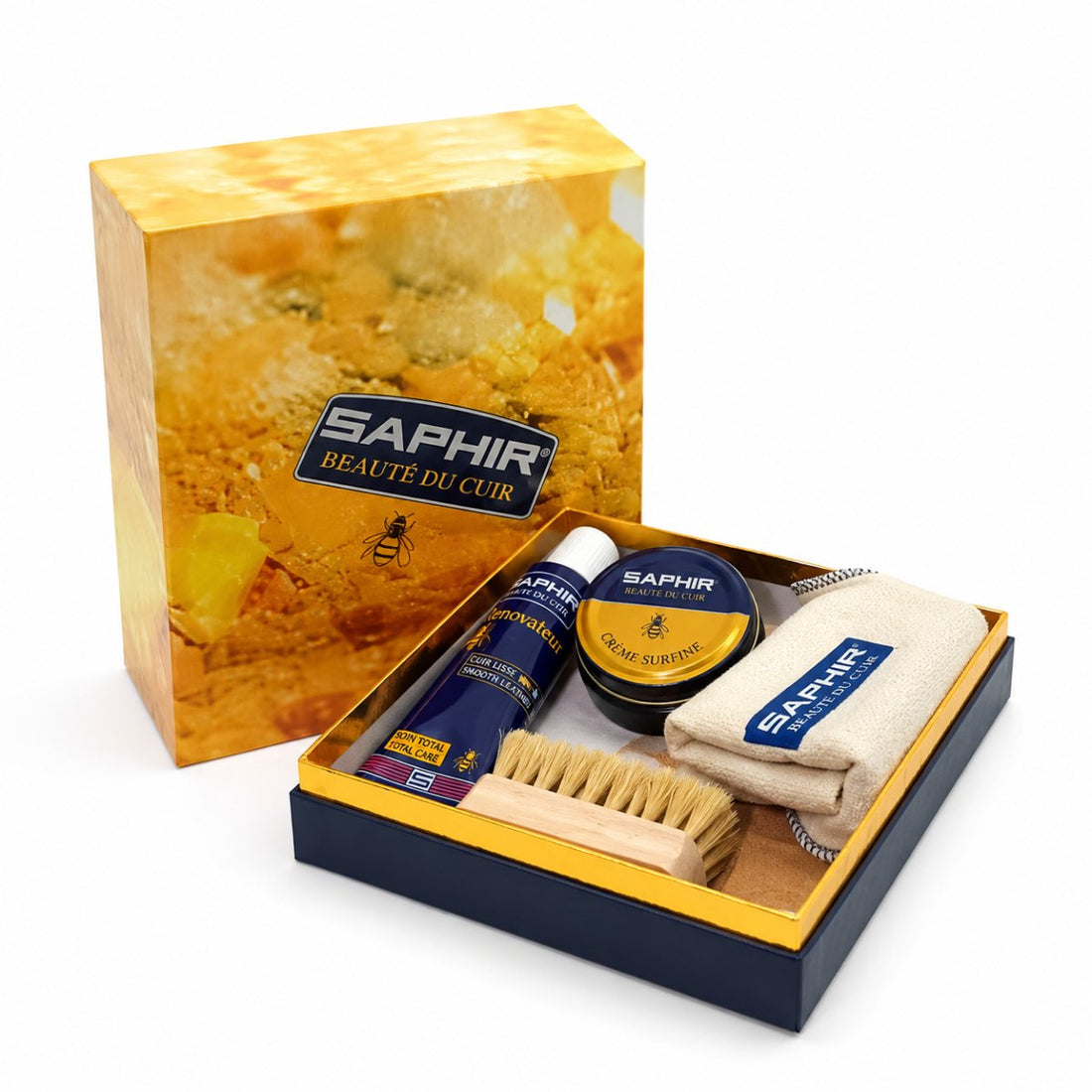 Saphir Box Large Shoe Care Kit Smooth Leather Polish Brush Cloth Set