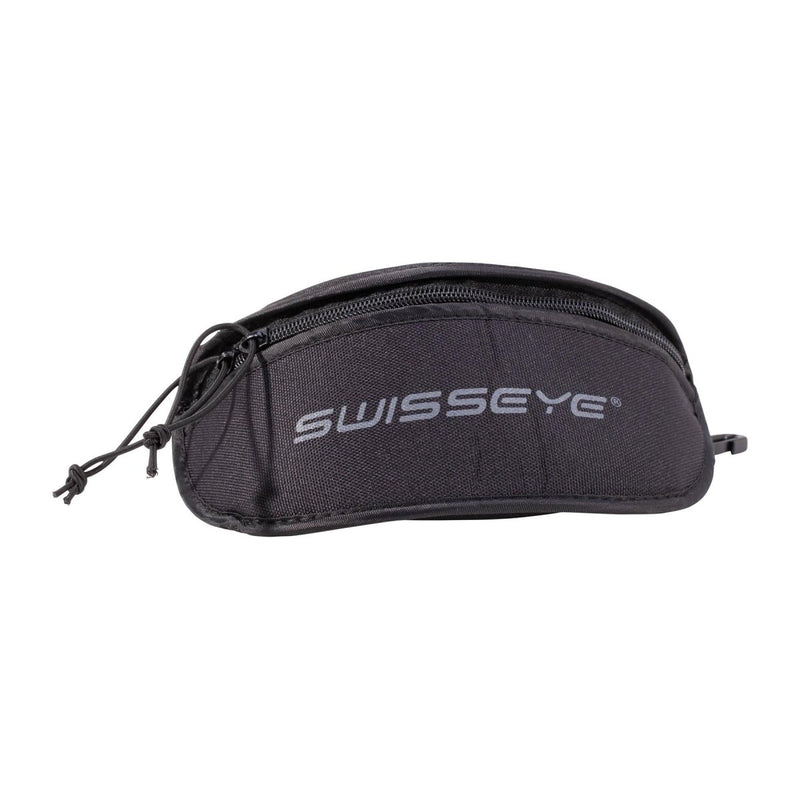 Black SWISS EYE tactical glasses case with zipper, designed for safety shooting goggles storage and protection.