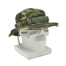British Army style DPM ripstop boonie hat with wide brim and ventilation holes on a white mannequin head display