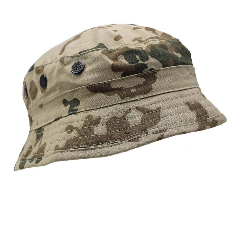 TACGEAR German Army style bucket boonie hat in desert flecktarn camo ripstop with wide brim and ventilation eyelets