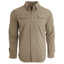 TEXAR slim fit long-sleeve military shirt in tan, durable, breathable fabric with reinforced stitching and button-up front.