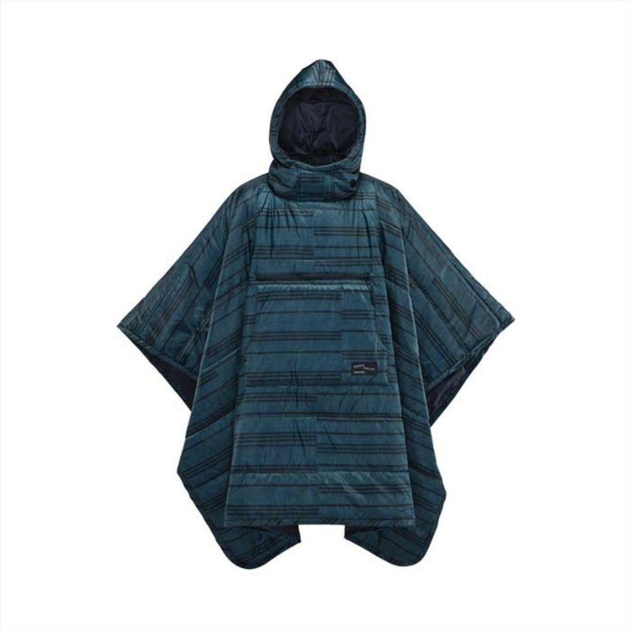 Therm-a-Rest Honcho outdoor poncho blanket in blue ripstop fabric, water-resistant with hood and front pocket design