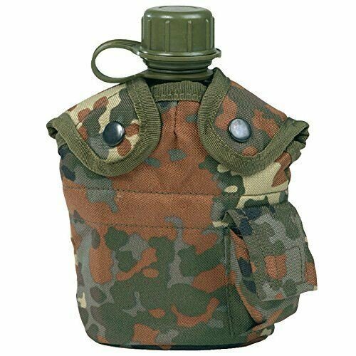 U.S. Army style M1 water bottle with camouflage cover cup and alice clips for outdoor and military use
